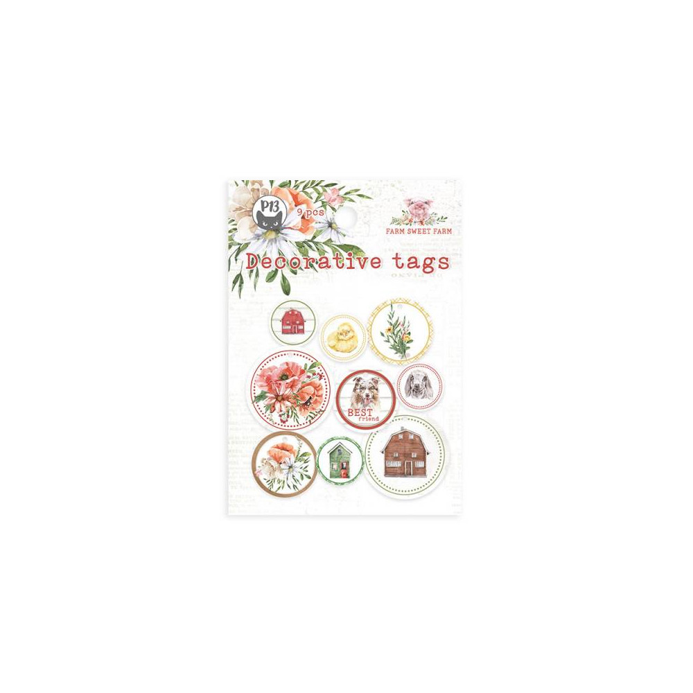 Decorative tags - Piątek Trzynastego - Farm Sweet Farm 01, 9 pcs.
