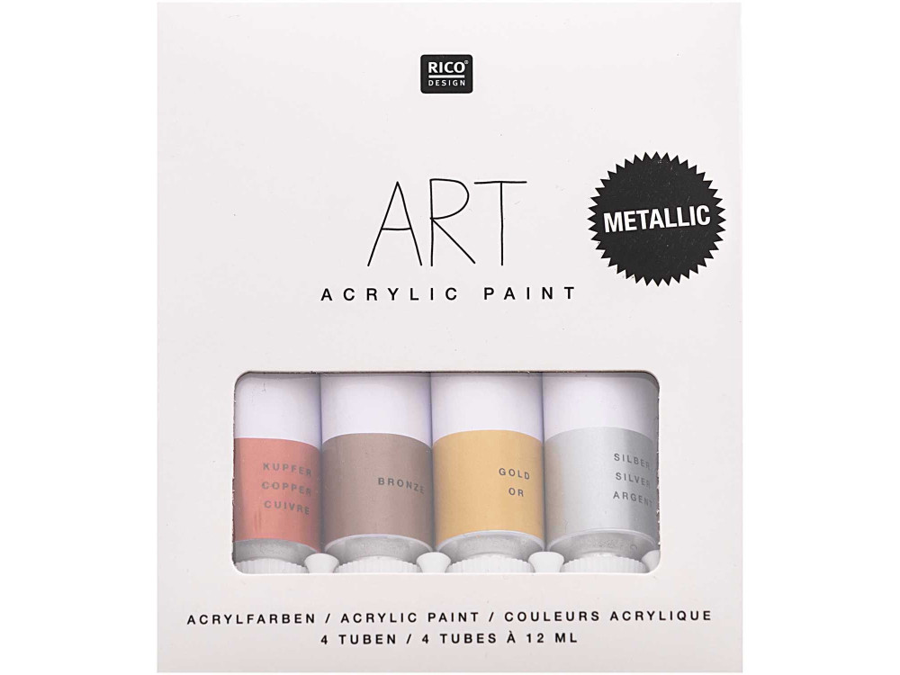 Zestaw farb akrylowych ART Metallic - Rico Design - 4 x 12 ml