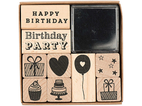 Set of wooden stamps Birthday - Paper Poetry - 9 pcs.