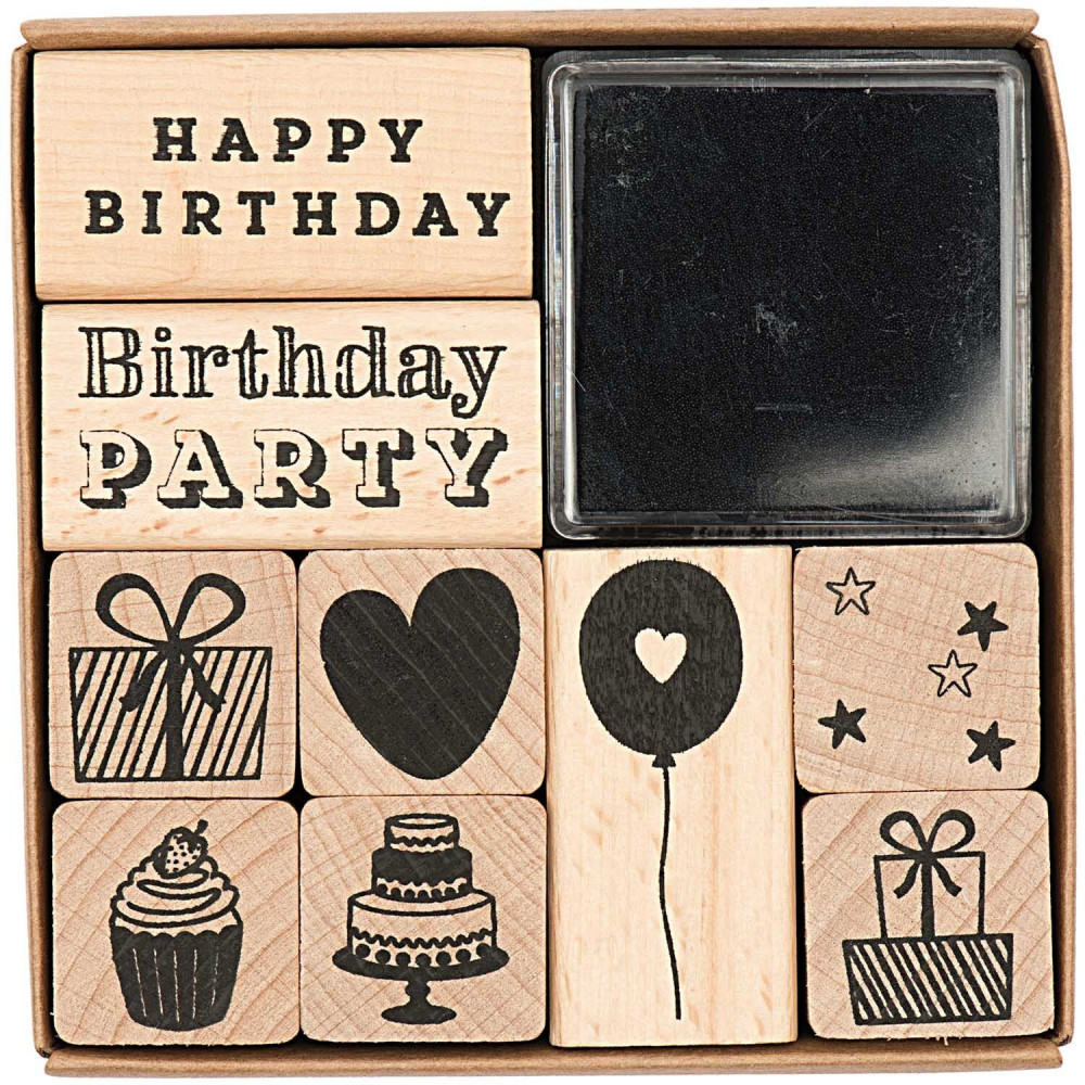 Set of wooden stamps Birthday - Paper Poetry - 9 pcs.