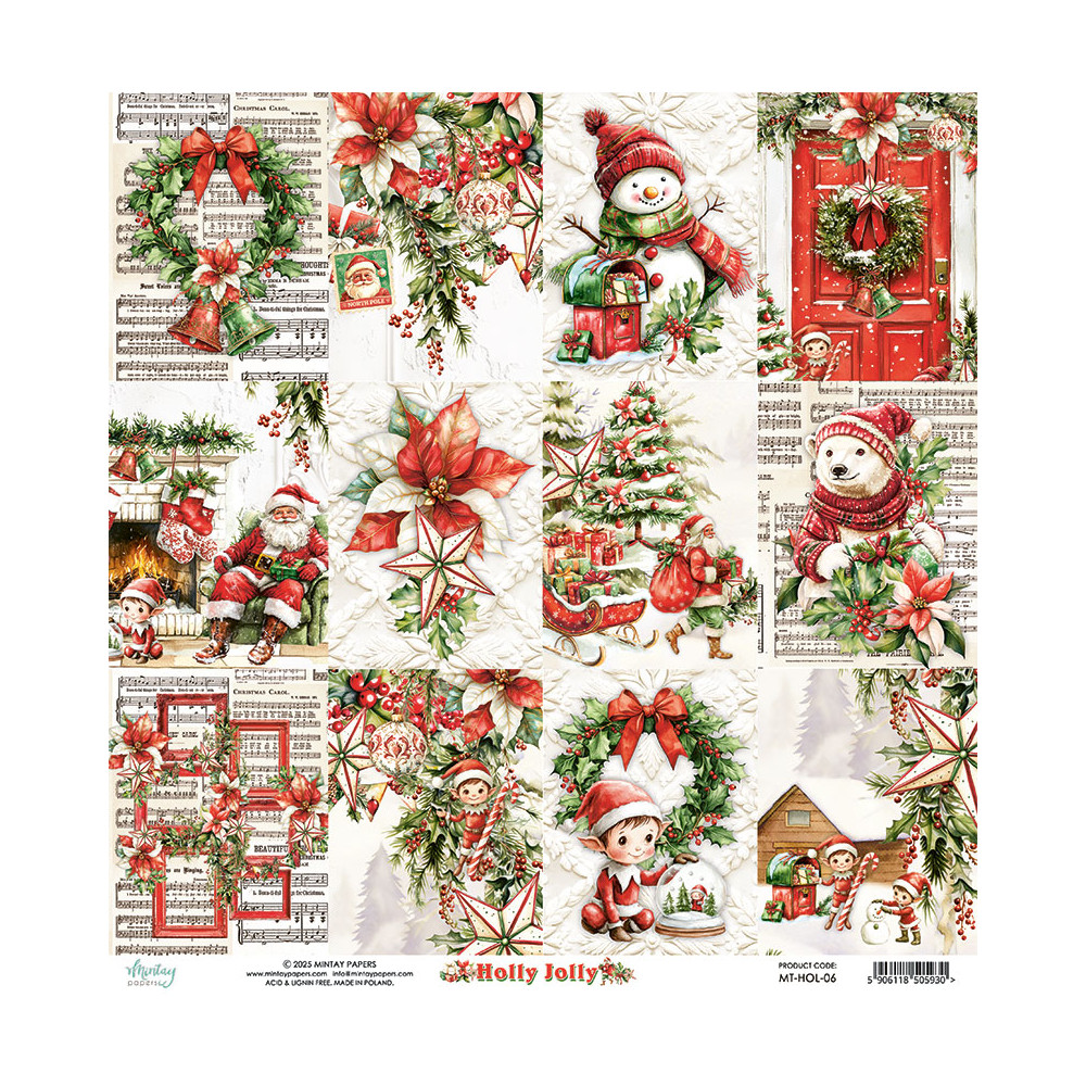Papier do scrapbookingu 30,5 x 30,5 cm - Mintay - Holly Jolly 06