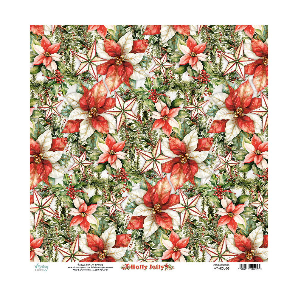 Scrapbooking paper 30,5 x 30,5 cm - Mintay - Holly Jolly 05