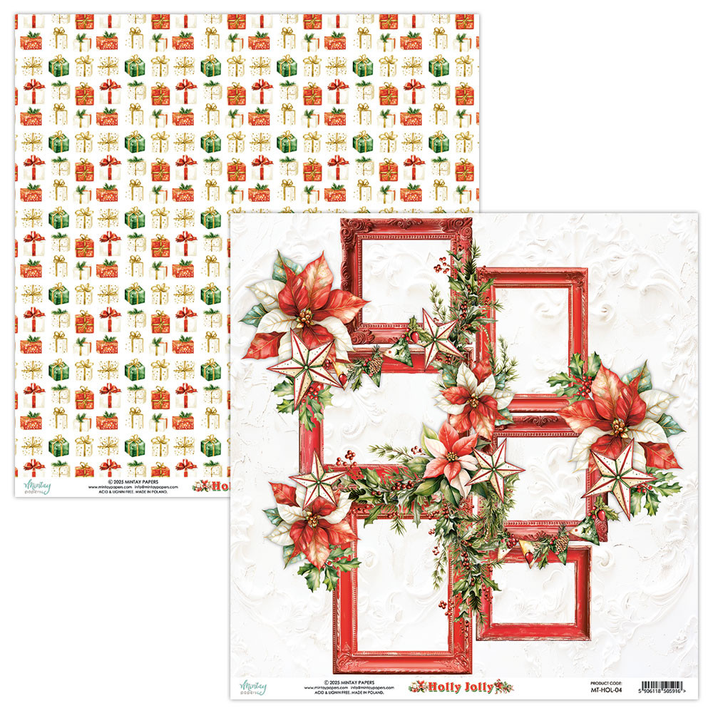 Papier do scrapbookingu 30,5 x 30,5 cm - Mintay - Holly Jolly 04
