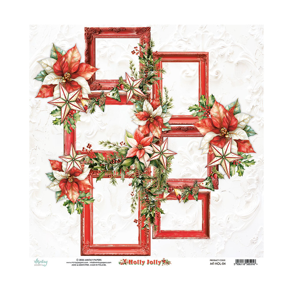 Scrapbooking paper 30,5 x 30,5 cm - Mintay - Holly Jolly 04