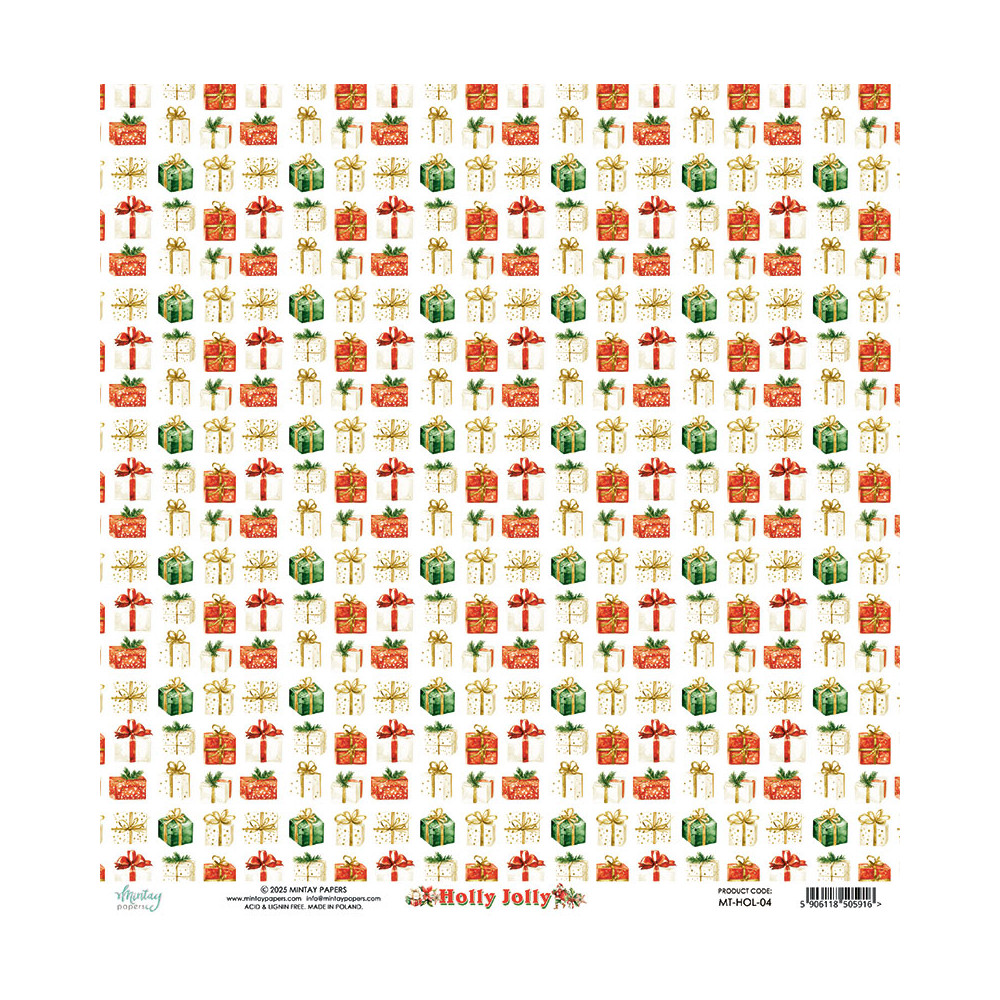 Scrapbooking paper 30,5 x 30,5 cm - Mintay - Holly Jolly 04