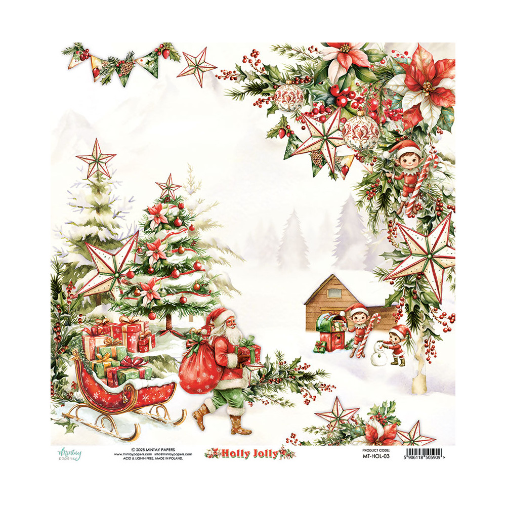 Papier do scrapbookingu 30,5 x 30,5 cm - Mintay - Holly Jolly 03