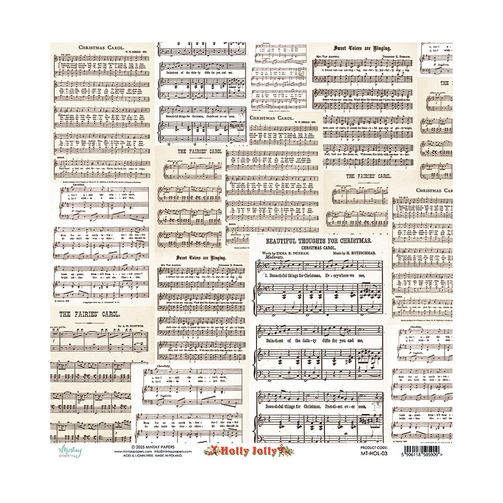 Papier do scrapbookingu 30,5 x 30,5 cm - Mintay - Holly Jolly 03