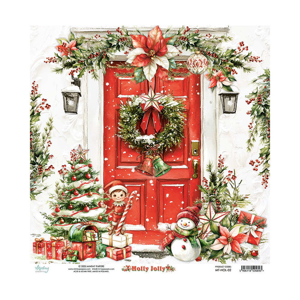Scrapbooking paper 30,5 x 30,5 cm - Mintay - Holly Jolly 02