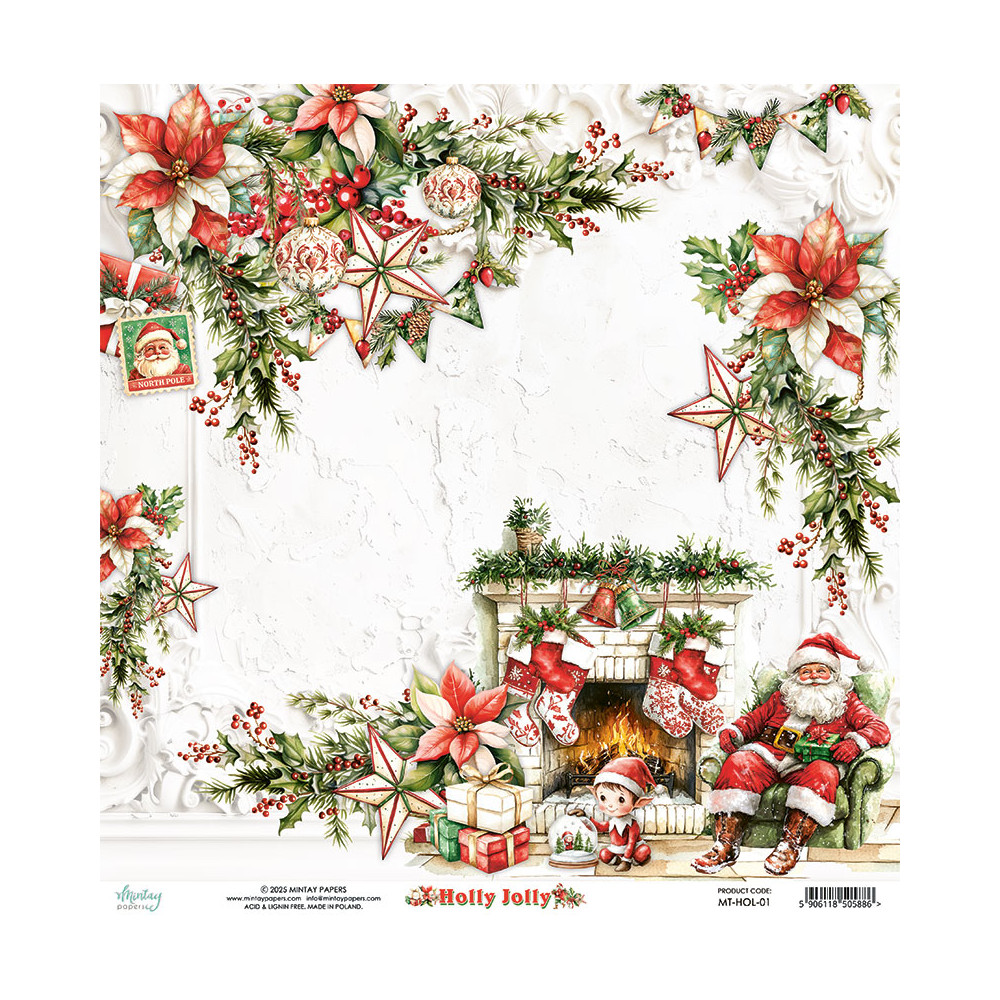 Papier do scrapbookingu 30,5 x 30,5 cm - Mintay - Holly Jolly 01