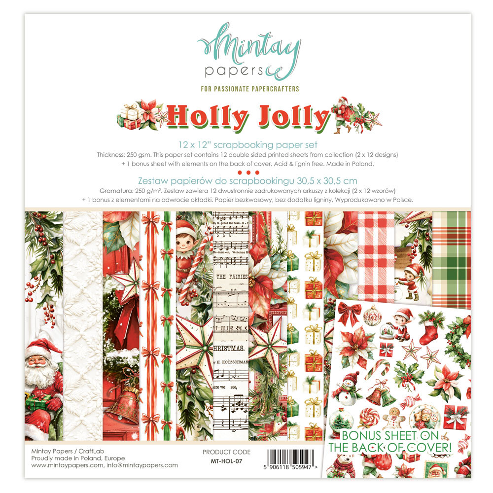 Set of scrapbooking papers 30,5 x 30,5 cm - Mintay - Holly Jolly