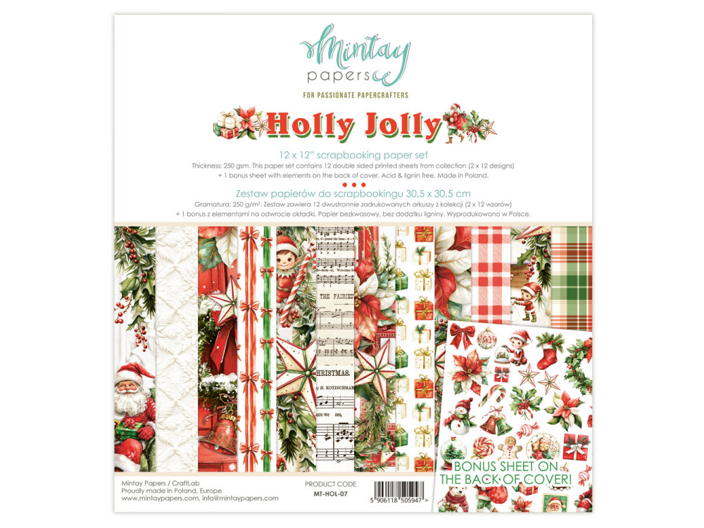 Set of scrapbooking papers 30,5 x 30,5 cm - Mintay - Holly Jolly