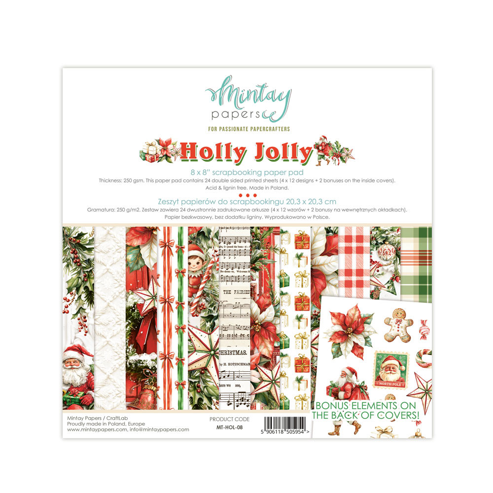 Set of scrapbooking papers 20,3 x 20,3 cm - Mintay - Holly Jolly