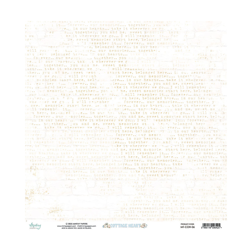 Scrapbooking paper 30,5 x 30,5 cm - Mintay - Cottage Heart 06