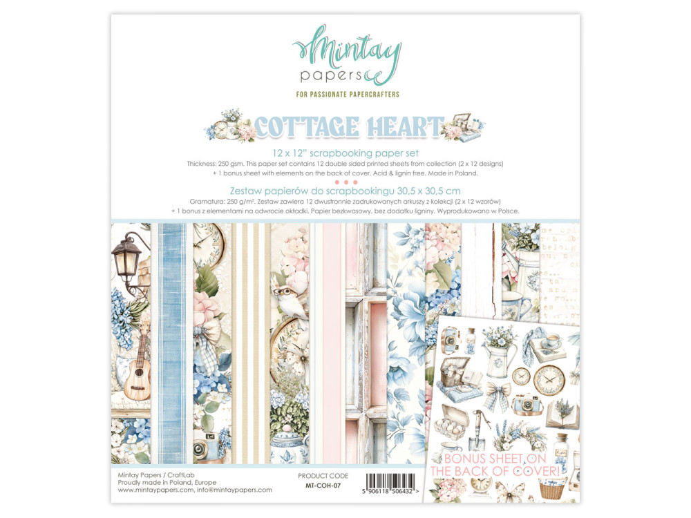 Set of scrapbooking papers 30,5 x 30,5 cm - Mintay - Cottage Heart