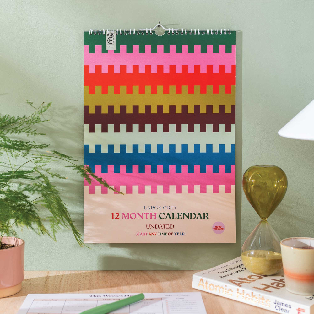 Wall undated calendar Work Hard Play Nice A3 - Good Tuesday