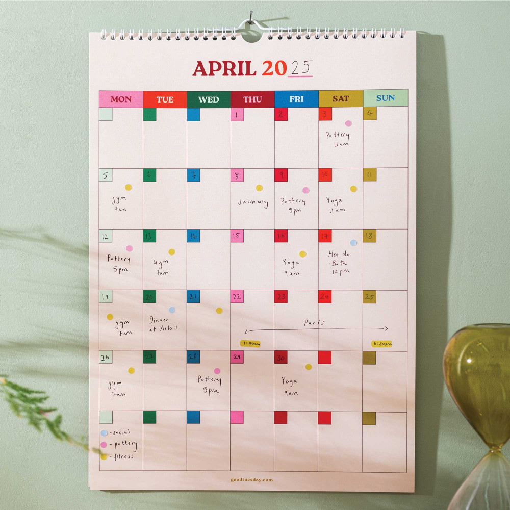 Wall undated calendar Work Hard Play Nice A3 - Good Tuesday