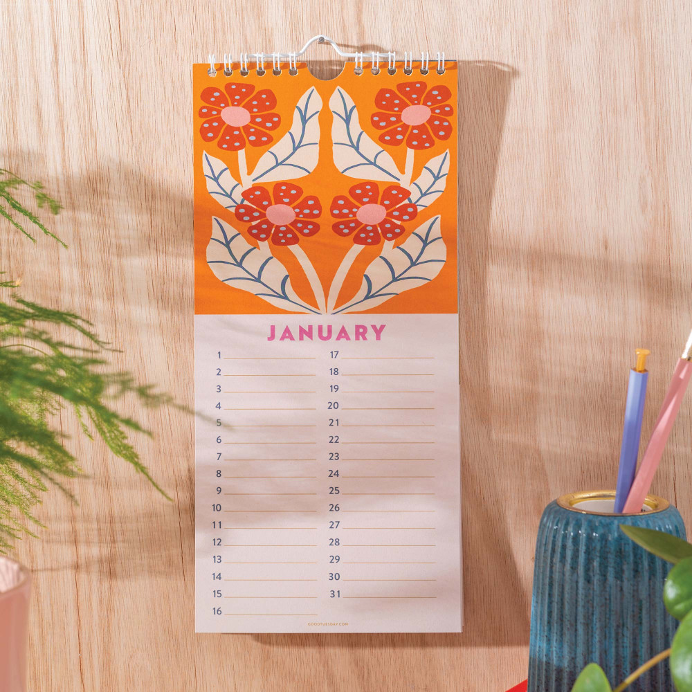 Wall undated calendar Les Fleurs Birthday - Good Tuesday