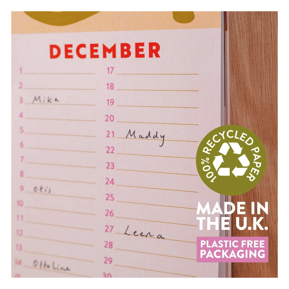 Wall undated calendar Les Fleurs Birthday - Good Tuesday