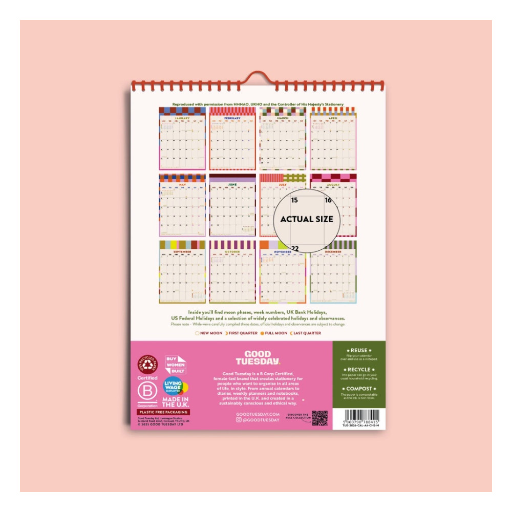 Wall Calendar Checks & Stripes 2026 A4 - Good Tuesday