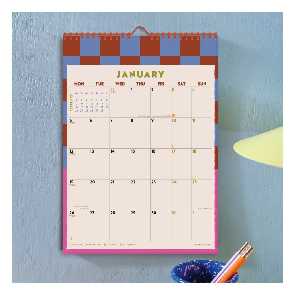 Wall Calendar Checks & Stripes 2026 A4 - Good Tuesday