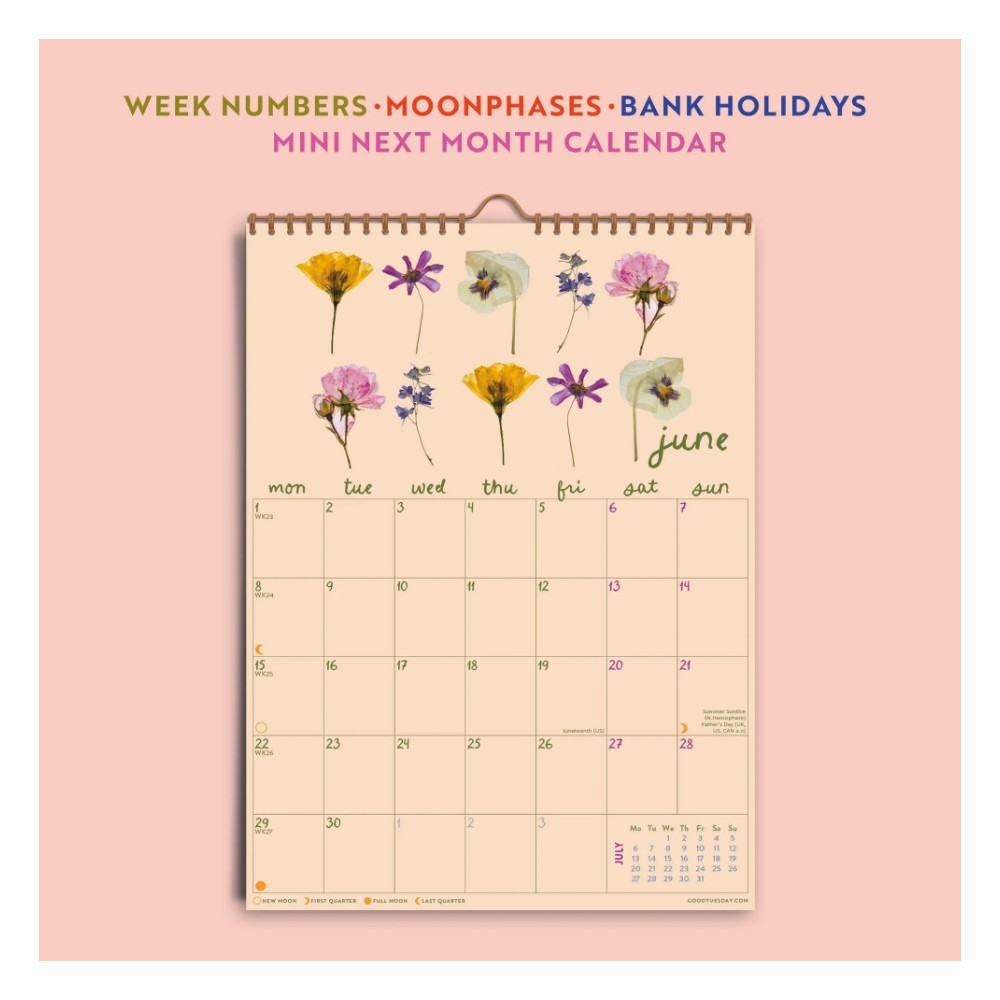 Wall Calendar Garden Botanicals 2026 A4 - Good Tuesday