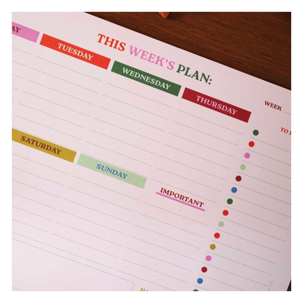 Planner tygodniowy biurkowy Work Hard Play Nice A4 - Good Tuesday