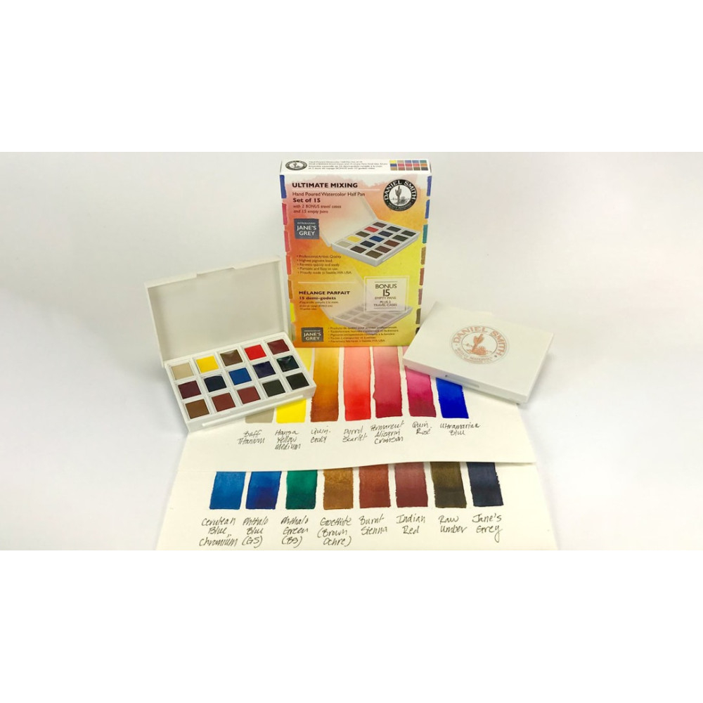Set of Extra Fine Watercolor half pans paints + Bonus - Daniel Smith - 15 pcs.