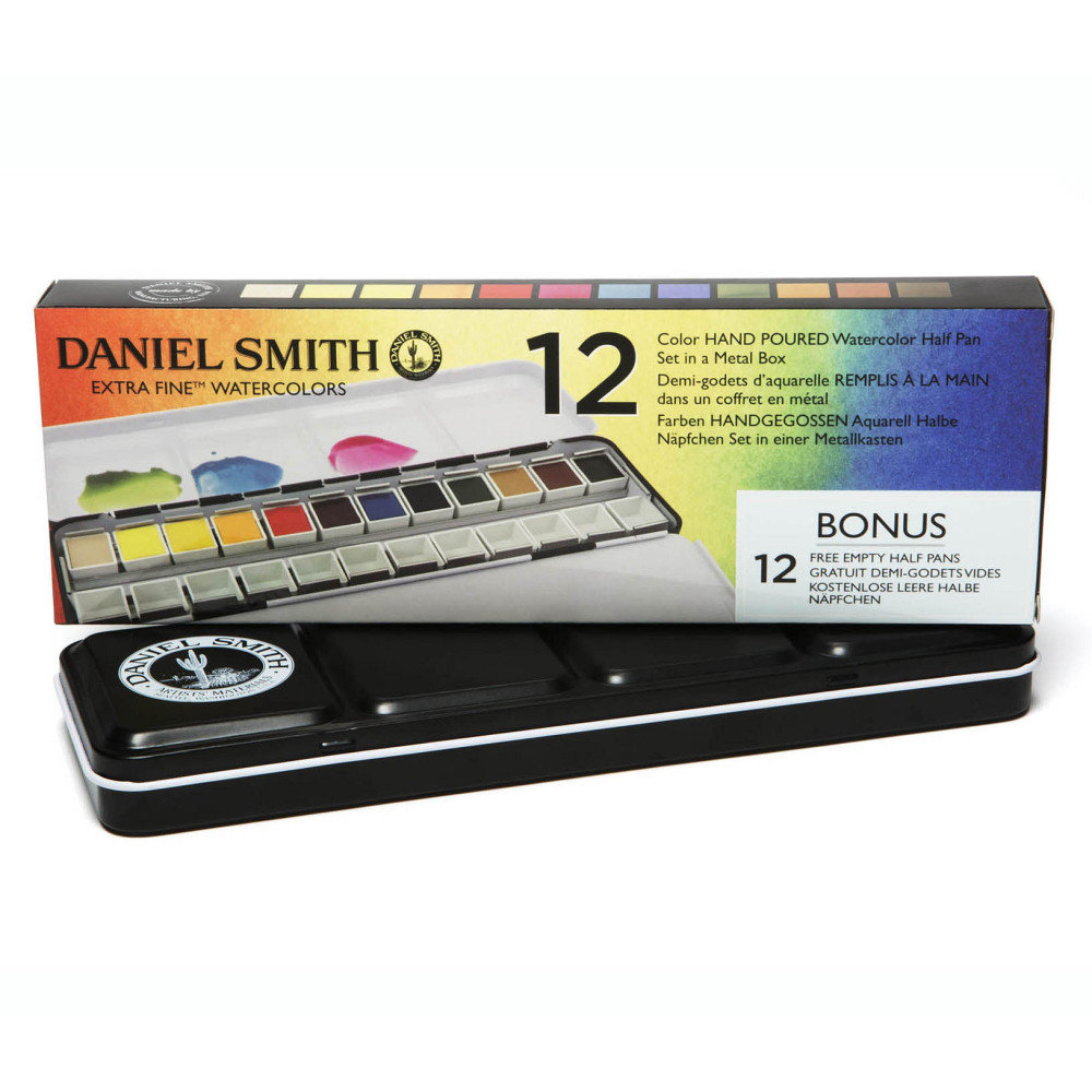 Set of Extra Fine Watercolor half pans paints + Bonus - Daniel Smith - 12 pcs.
