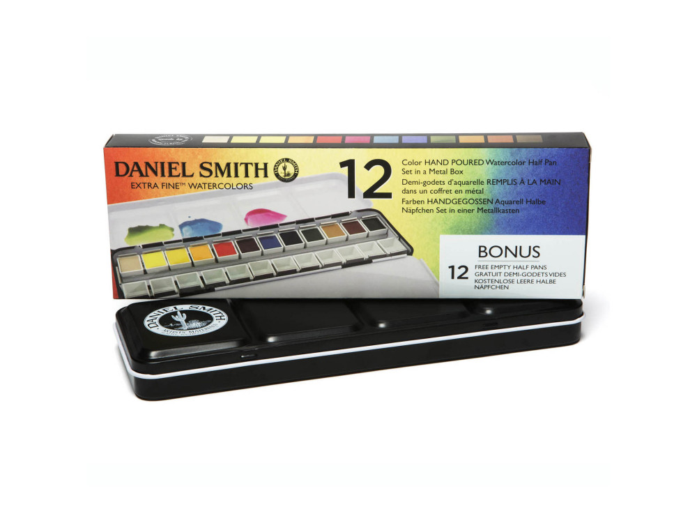 Set of Extra Fine Watercolor half pans paints + Bonus - Daniel Smith - 12 pcs.