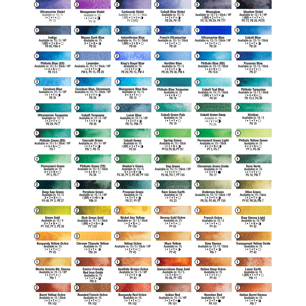 Set of Extra Fine Granulating Power Watercolor stick paints - Daniel Smith - 5 pcs.