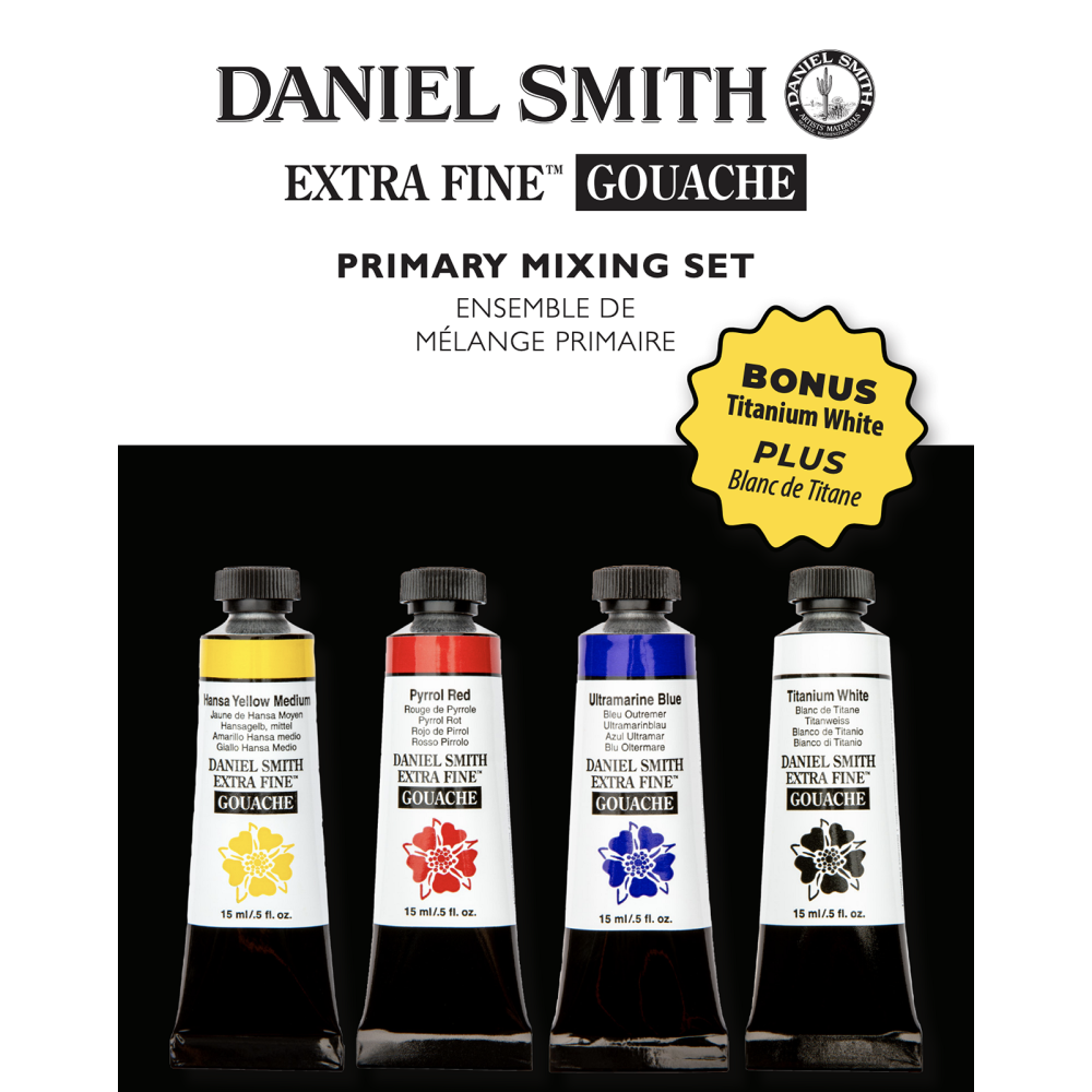 Set of Extra Fine Primary Gouache paints + Bonus - Daniel Smith - 4 x 15 ml
