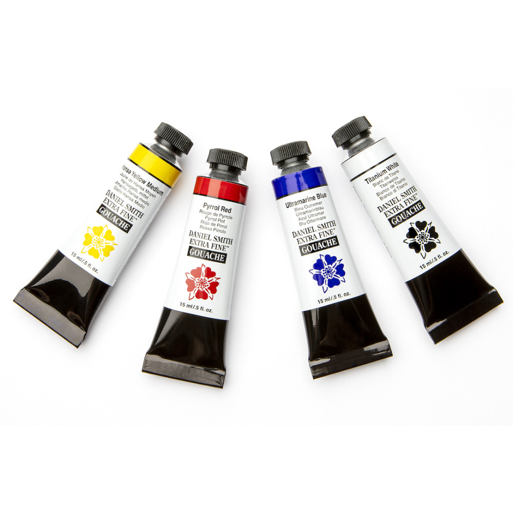 Zestaw farb gwaszy Extra Fine Primary + Bonus - Daniel Smith - 4 x 15 ml