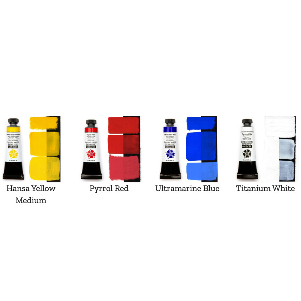 Set of Extra Fine Primary Gouache paints + Bonus - Daniel Smith - 4 x 15 ml