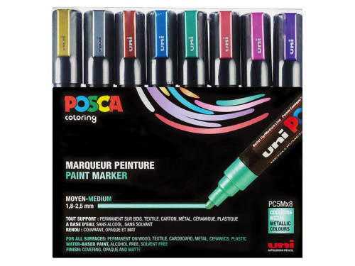 Set of Posca Paint PC-5M Metallic Colors markers - Uni - 8 pcs.