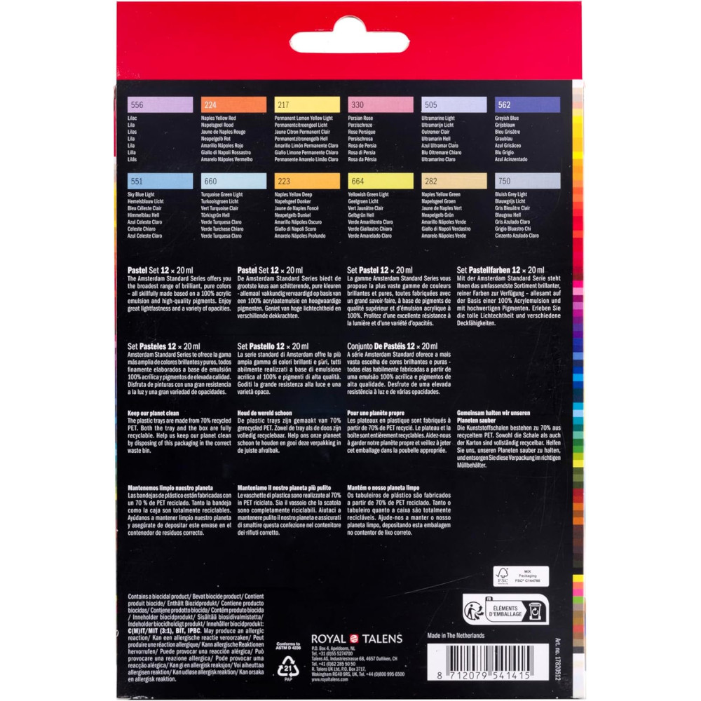 Set of acrylic paints Pastel - Amsterdam - 12 x 20 ml