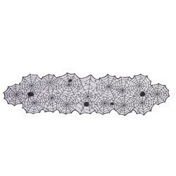 Lace Halloween table runner Spiderwebs - black 45 x 183 cm