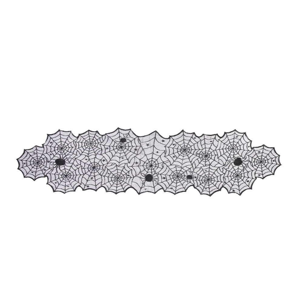 Lace Halloween table runner Spiderwebs - black 45 x 183 cm