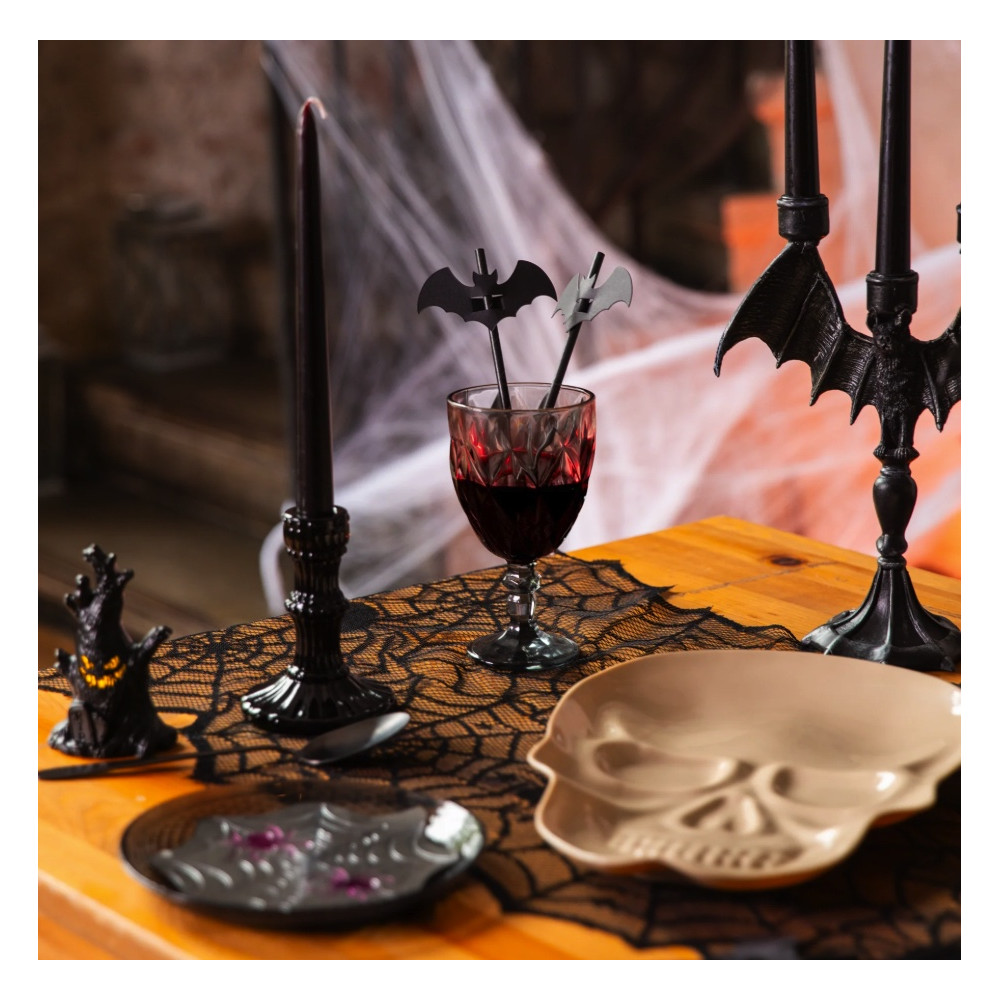 Lace Halloween table runner Spiderwebs - black 45 x 183 cm