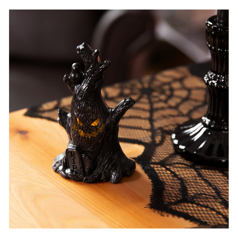 Lampion LED halloweenowy Drzewo - czarny 11,5 cm