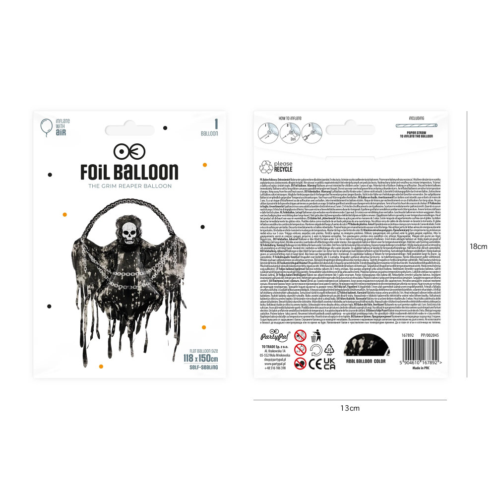 Halloween foil balloon Death with chains - 118 x 150 cm