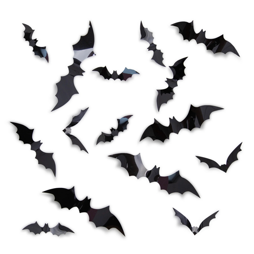 Halloweenowe naklejki na ścianę 3D Nietoperze - 60 szt.