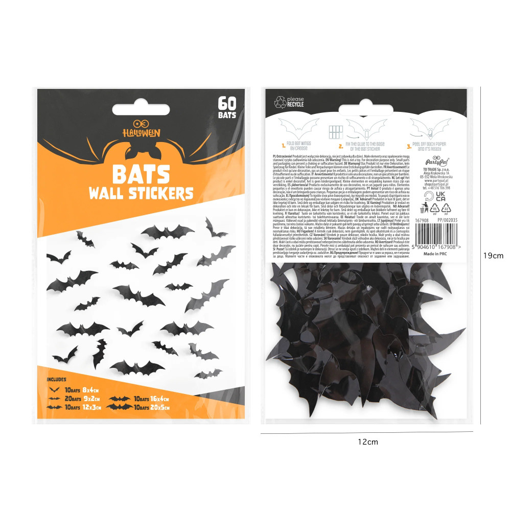 Halloween wall stickers 3D Bats - 60 pcs.