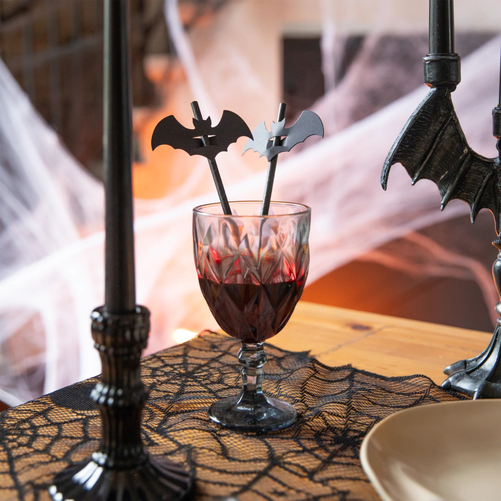 Słomki halloweenowe Nietoperze - czarne 20 cm 12 szt.