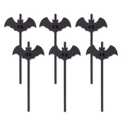 Słomki halloweenowe Nietoperze - czarne 20 cm 12 szt.