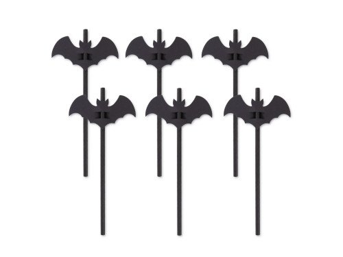 Halloween straws with bats - black 20 cm 12 pcs.