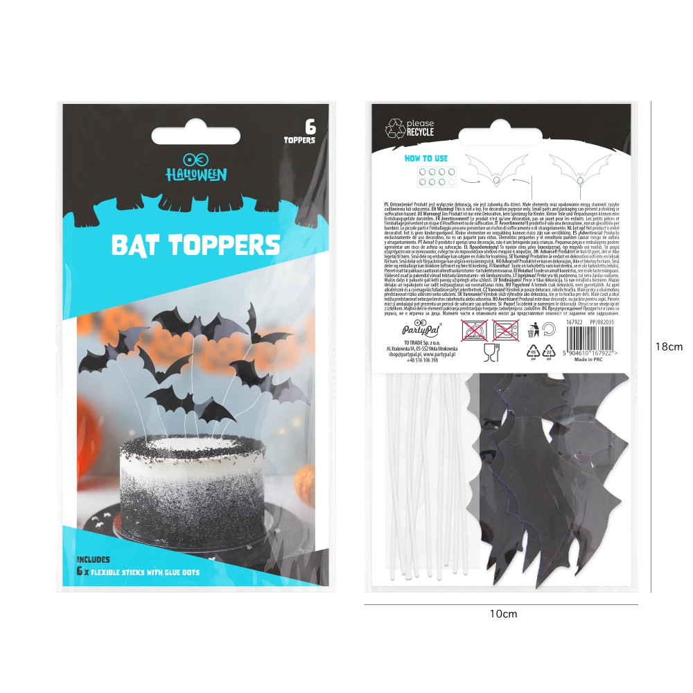 Halloween cake toppers bats - 6 pcs.