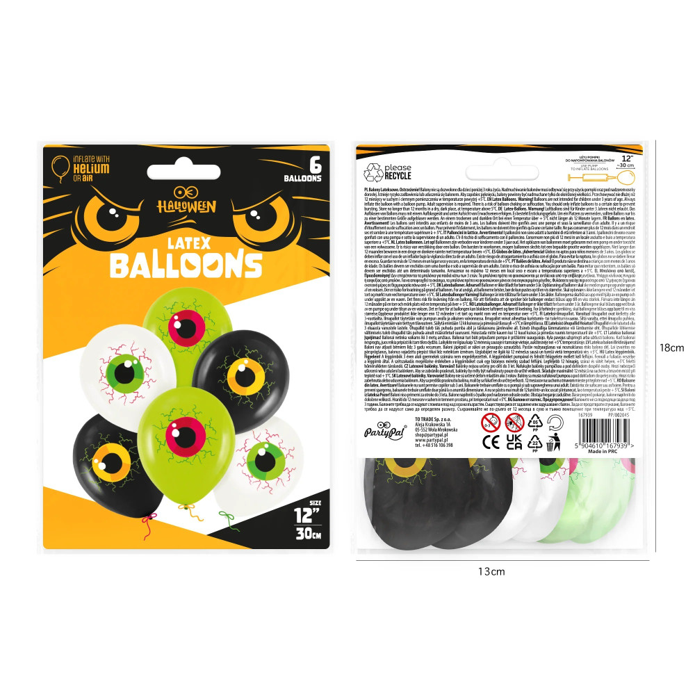 Balony halloweenowe Oczy - 6 szt.
