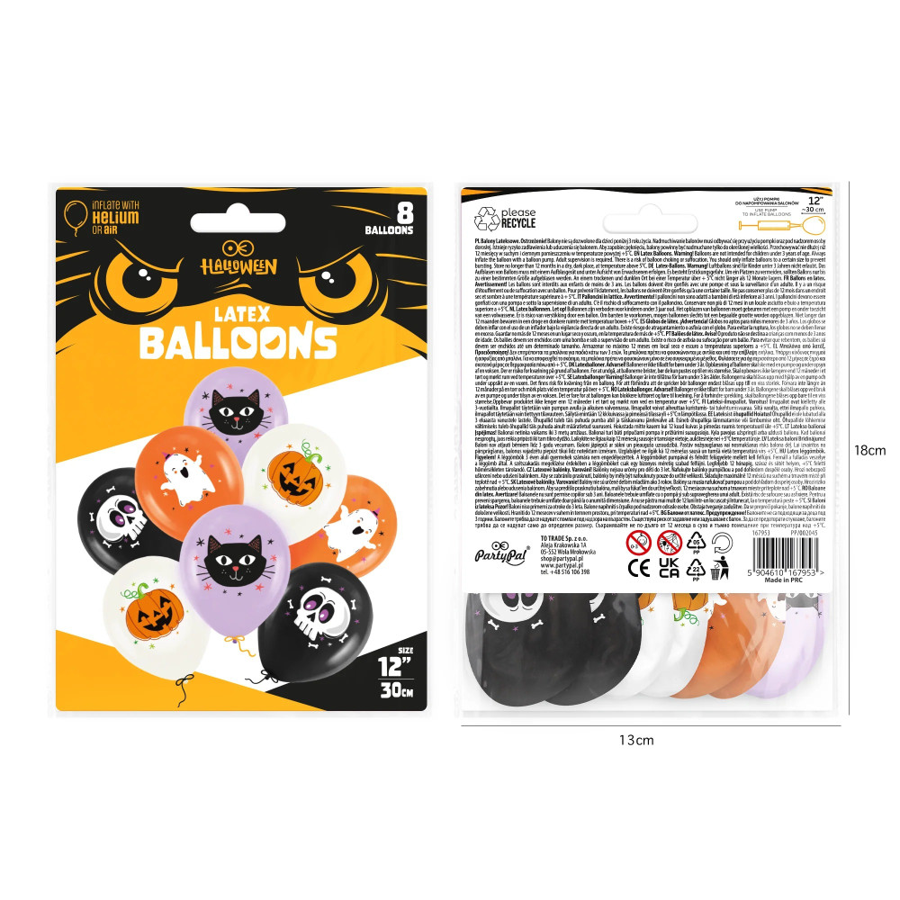 Balony halloweenowe ze wzorami - 8 szt.