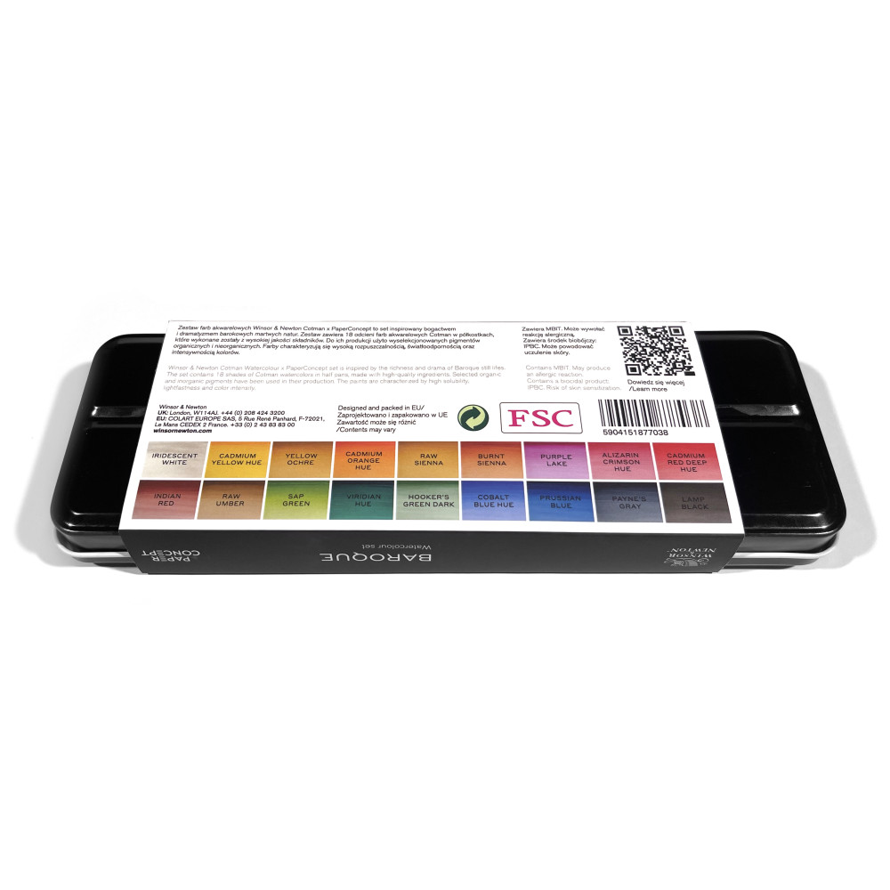 Cotman Watercolour Baroque half-pans set - Winsor & Newton x PaperConcept - 18 pcs.