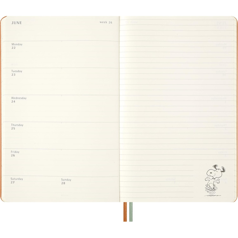 Kalendarz tygodniowy Peanuts Snoopy 2026 L - Moleskine - twarda okładka